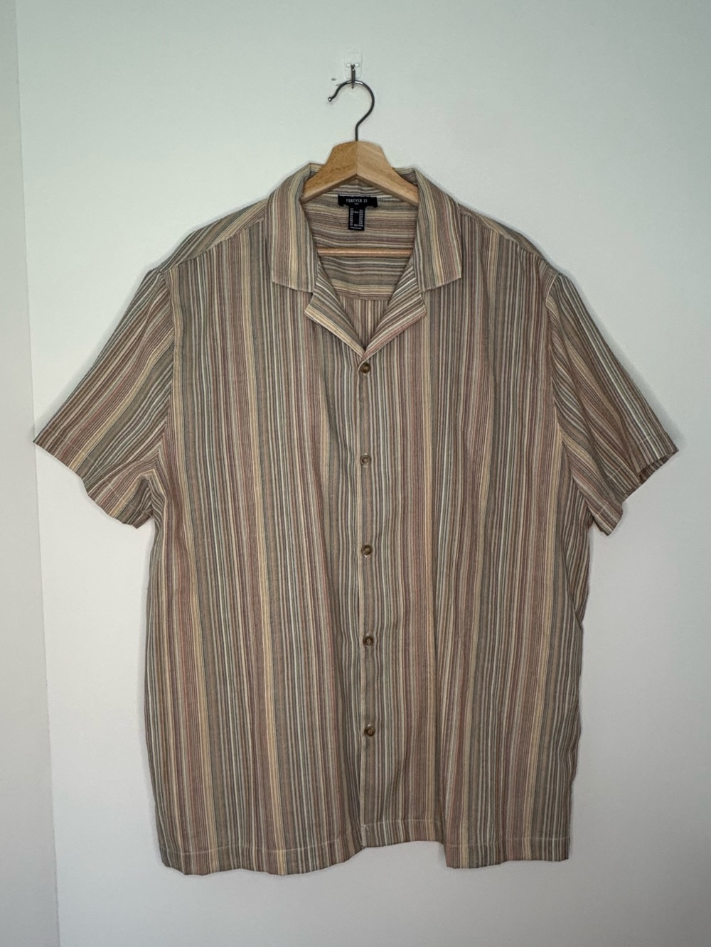 Forever 21 Men's Short-Sleeve Button-Down Stripe Shirt - Beige Multi